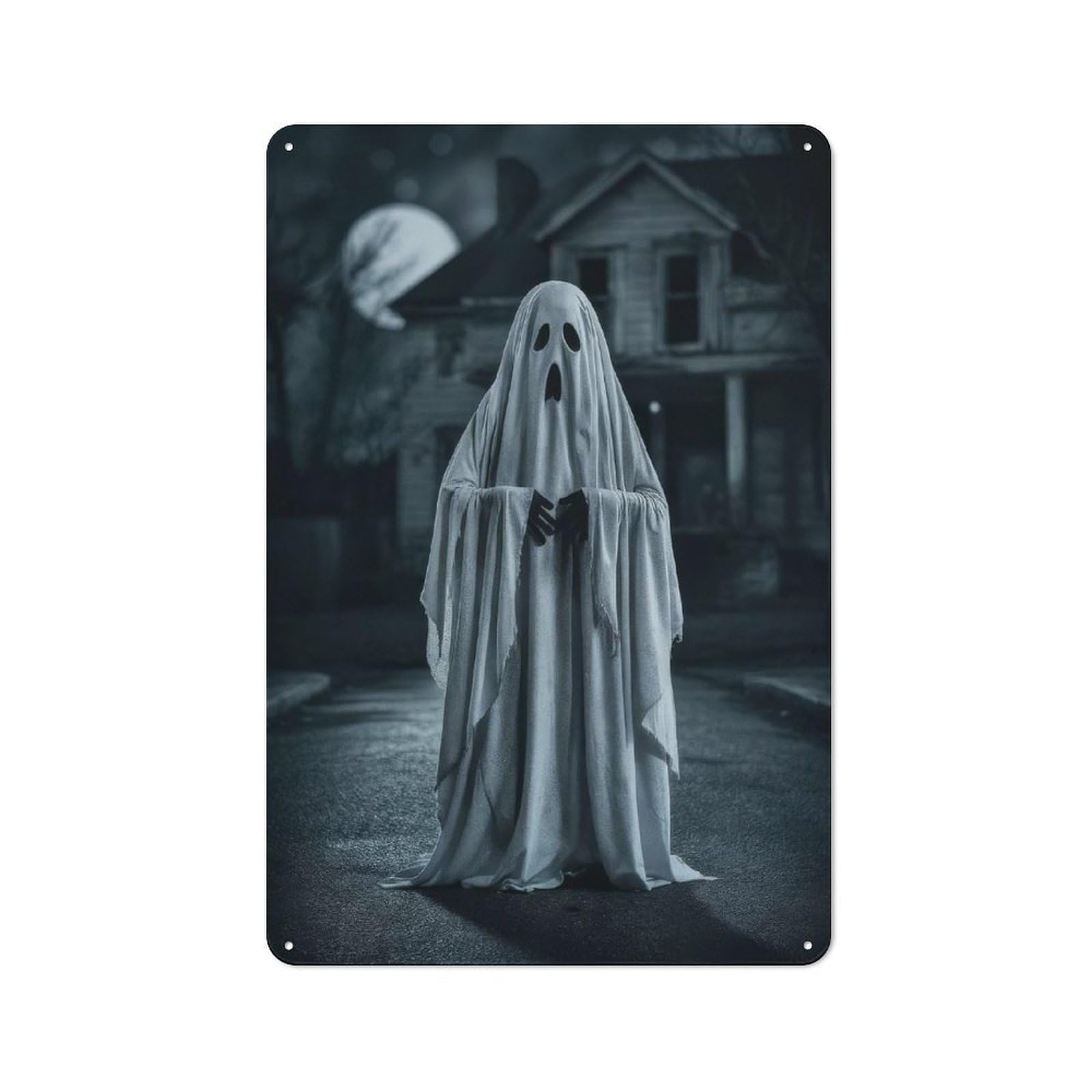 Junmoney Ghostly Figure In Night 30X20cm Retro Metal Plaque With For Garage Or Workshop, Housewarming Present For People Styling Garage And Workshop