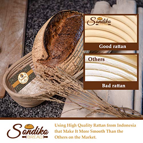Sondiko Oval Bread Proofing Basket, Handmade Banneton Bread Proofing Basket Brotform With Proofing Cloth Liner For Sourdough Bread, Baking(9.6 X 6 X 3 Inches) #TOP3