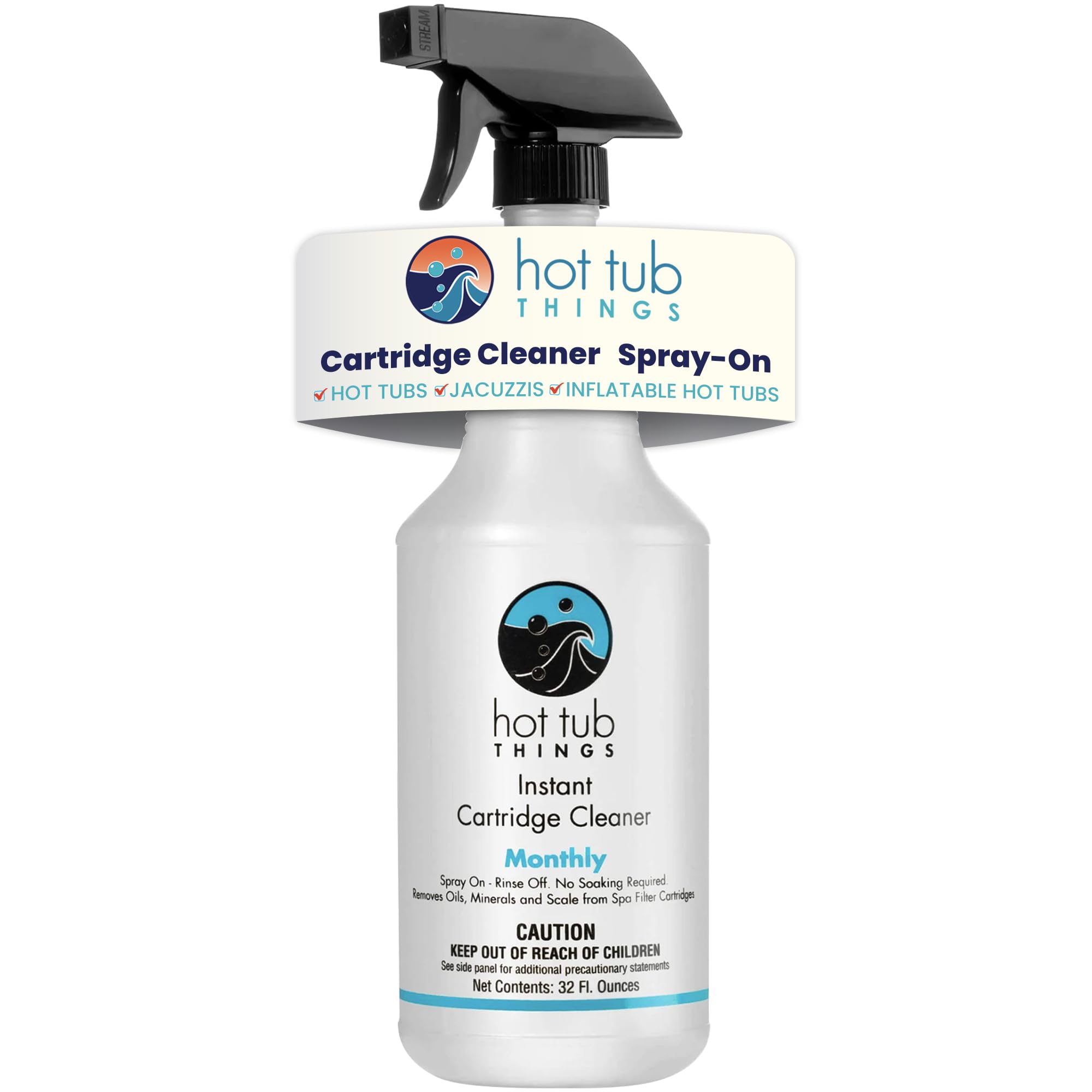 Spray-On Cartridge Cleaner, Pool Filter Cleaning Solution, Spa Degreaser, Compatible with Chlorine, Bromine, & Saltwater Sanitizers, Dissolves Oils, Maintain Water Clarity, 32 oz