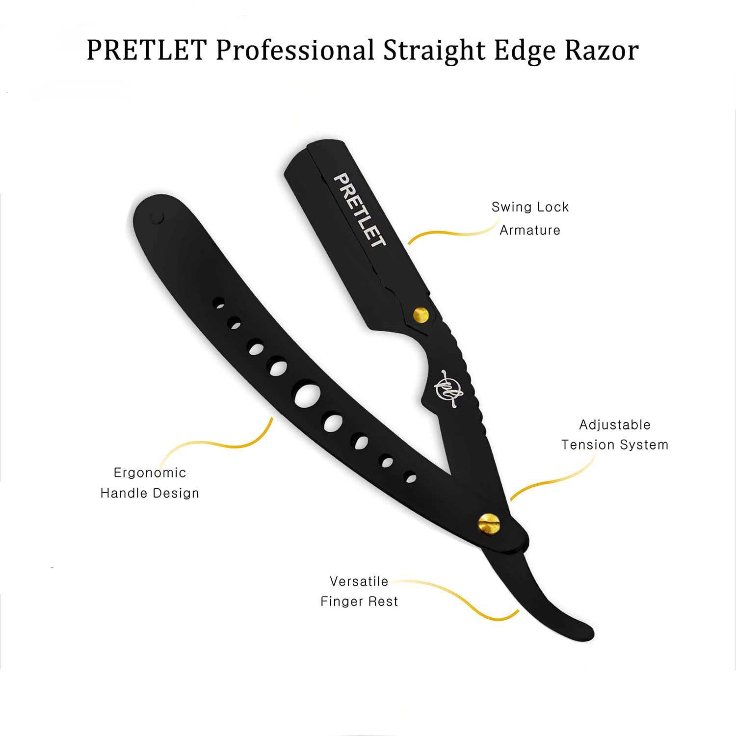 Professional Straight Razor - Straight Edge Single Blade Razor with Single Edge Blades – Stainless Steel Barber Razor for Men Disposable Straight Shaving Razor (Black Razor with Blades)