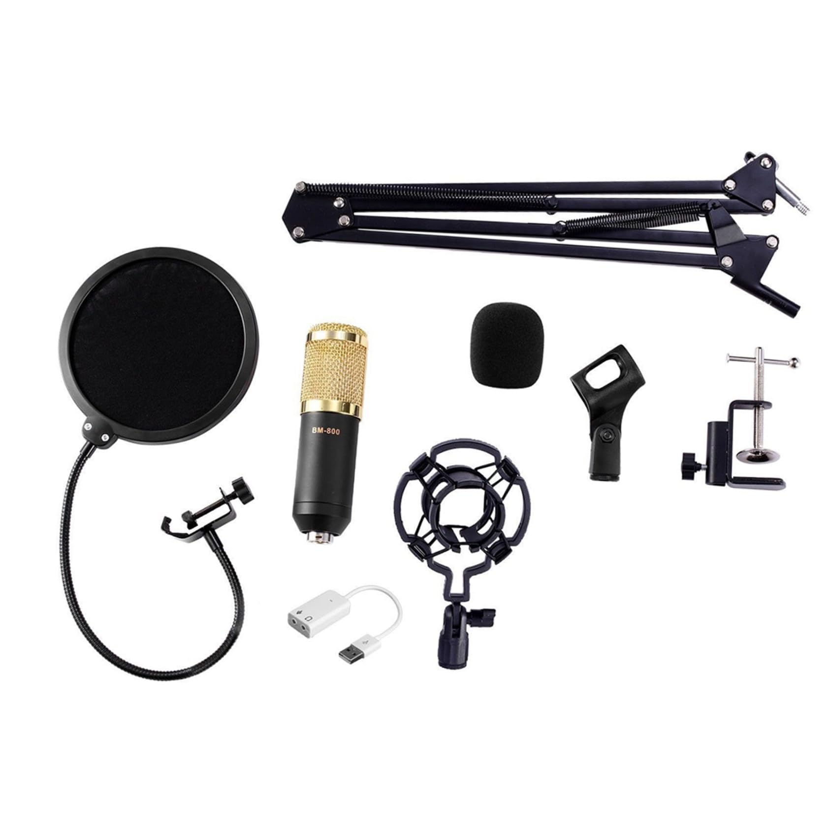 ifundom Kit de Micrófono Condensador y Filtro Antipop Bm-800 Negro con Soporte Metálico Alta Sensibilidad y Reducción de Ruido para Estudios de Grabación y Radiodifusión