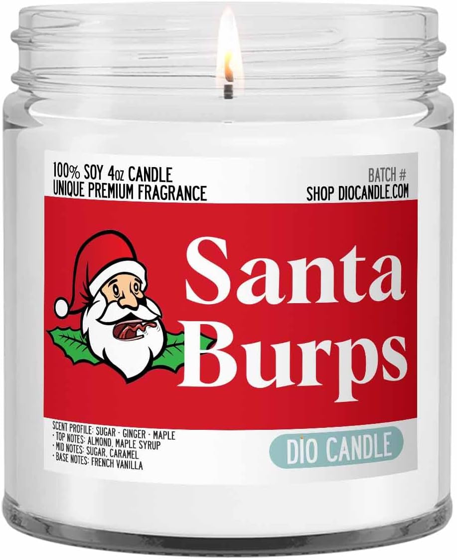 Santa Burps Scented Candle - Smells Like Sugar - Ginger - Maple - 100% Naturally Vegan Soy and Premium Fragrance | Great Gift | Handmade in Denver, Colorado (4oz Glass Jar)