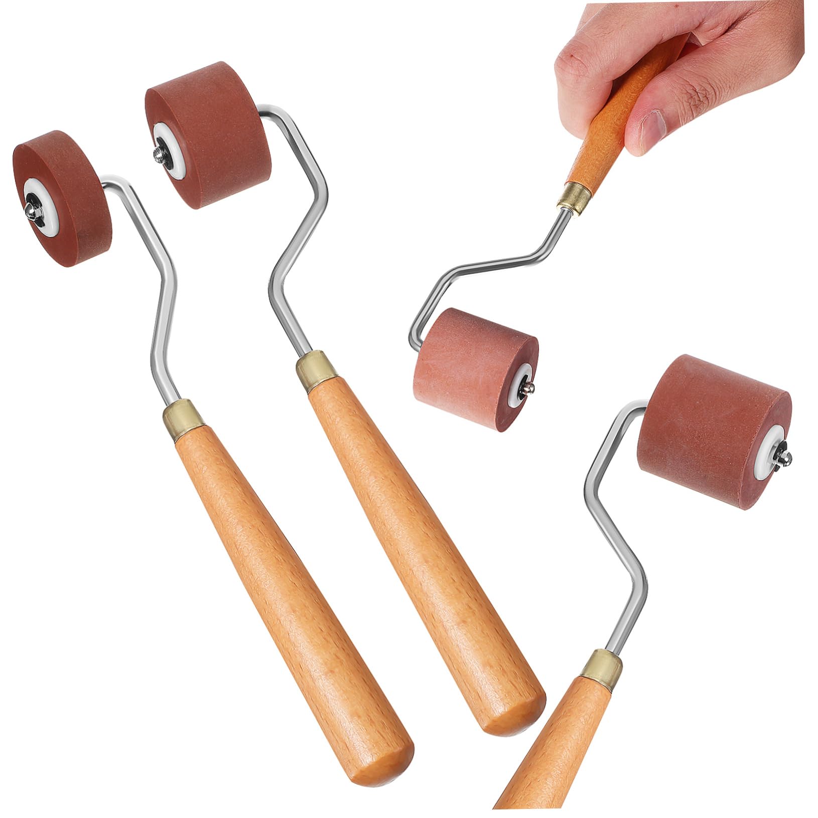 3 Stück Gummiwalze für Druck Druckwalze aus Gummi Holz und Edelstahl 1/2/3cm Rollenbreite für Kunstprojekte