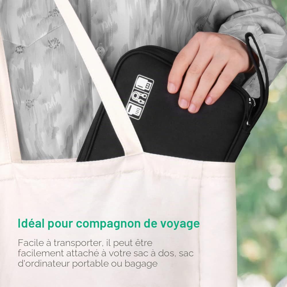 Sac Électronique Antichoc Anti Humide pour Câbles, Chargeur, Disques Durs, USB - Noir