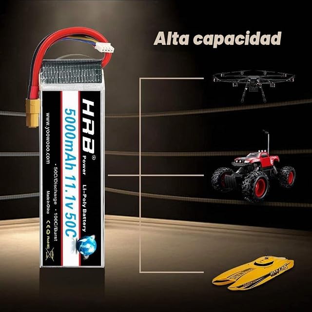 Foto 3 de 6 de HRB Batería RC LiPo 5000mAh 11.1V 3S 50C XT60 Conector para RC Hobby RC Coche helicóptero avión (Conector…