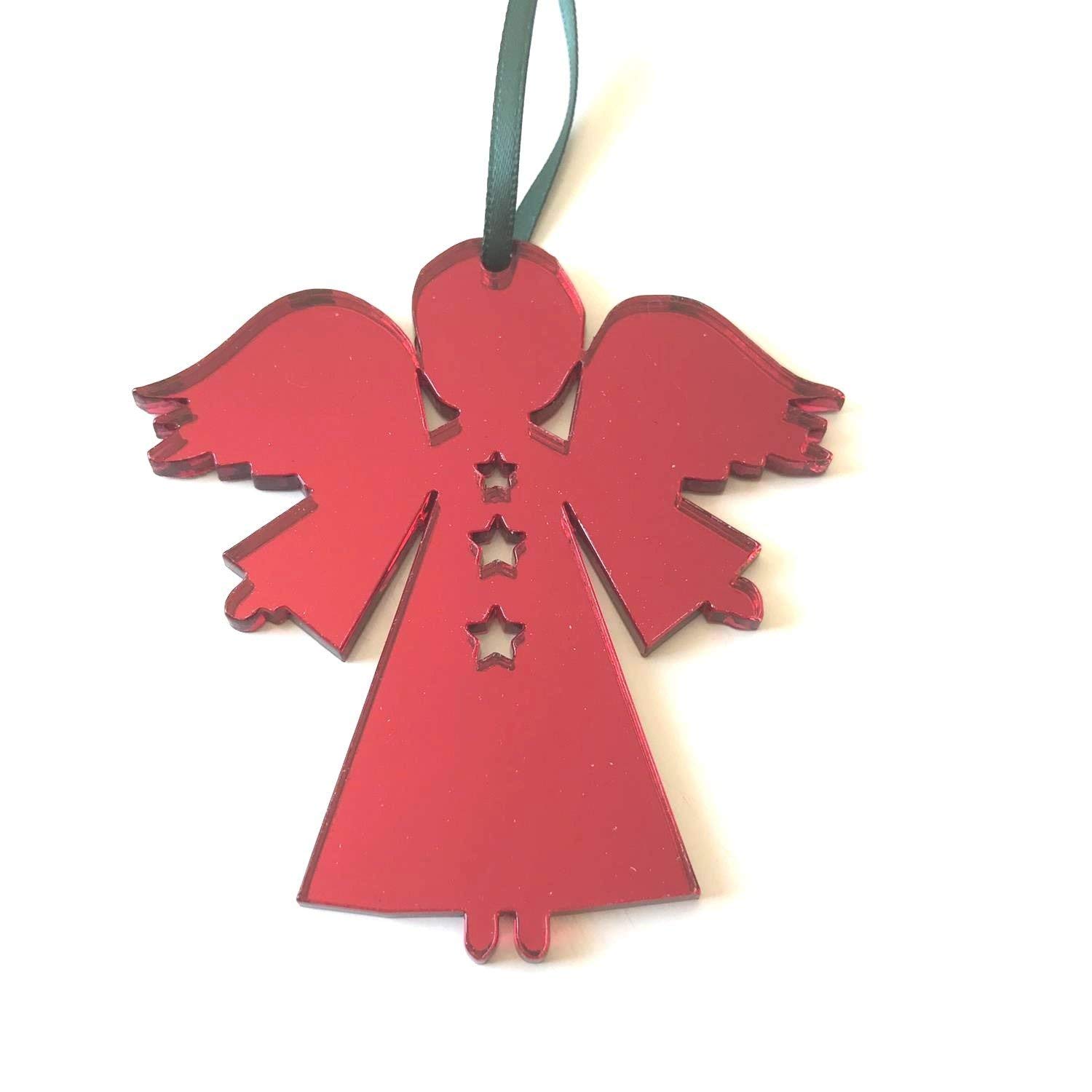 Super Cool Creations Angel Christmas Tree Decoration - Red Mirrored - Standard 7cm