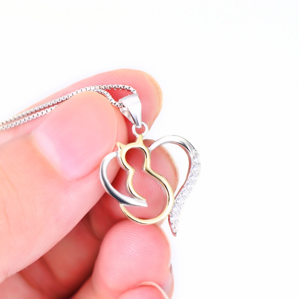 YFN Chat/coccinelle/licorne/pingouin Collier en argent sterling 925 avec pendentif animaux Bijoux fantaisie Cadeaux pour femmes et filles, Normal, Argent sterling, Pas de gemme