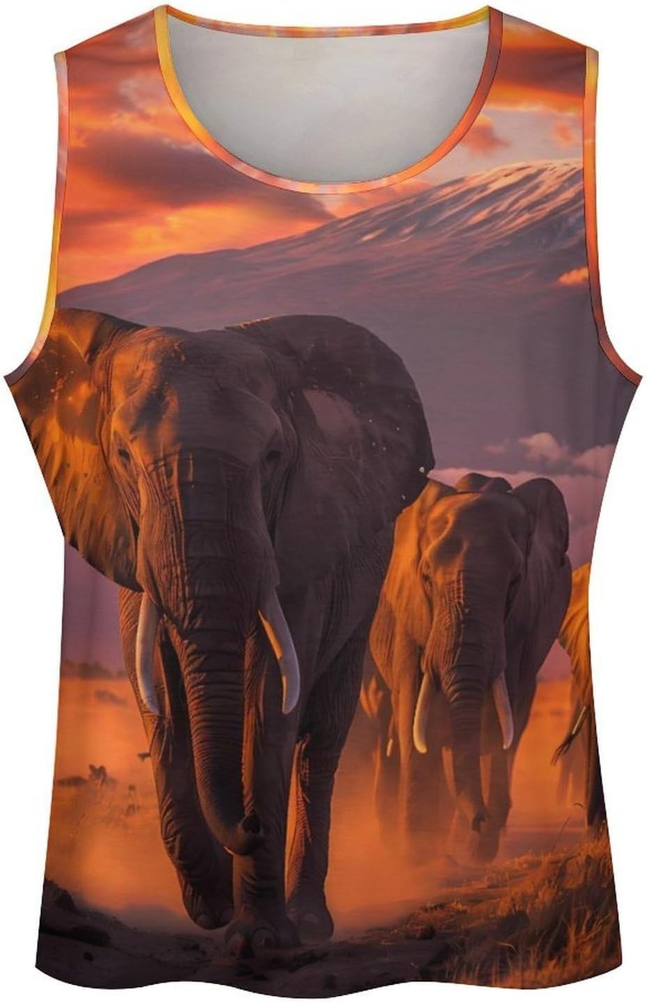 Elephant Herd Mount Kilimanjaro Mens Breathable Printed Tank Top 5XL