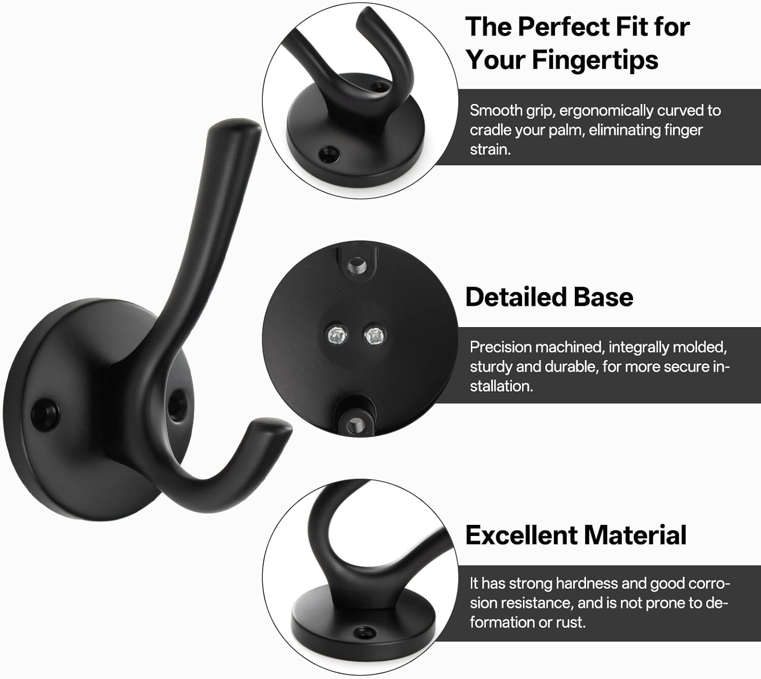Liron Hardware 5 Pack Round Coat Hooks Wall Mounted Towel Hooks Shower Hooks for Bathroom Wall Hanging Heavy Duty Double Hook Matte Black