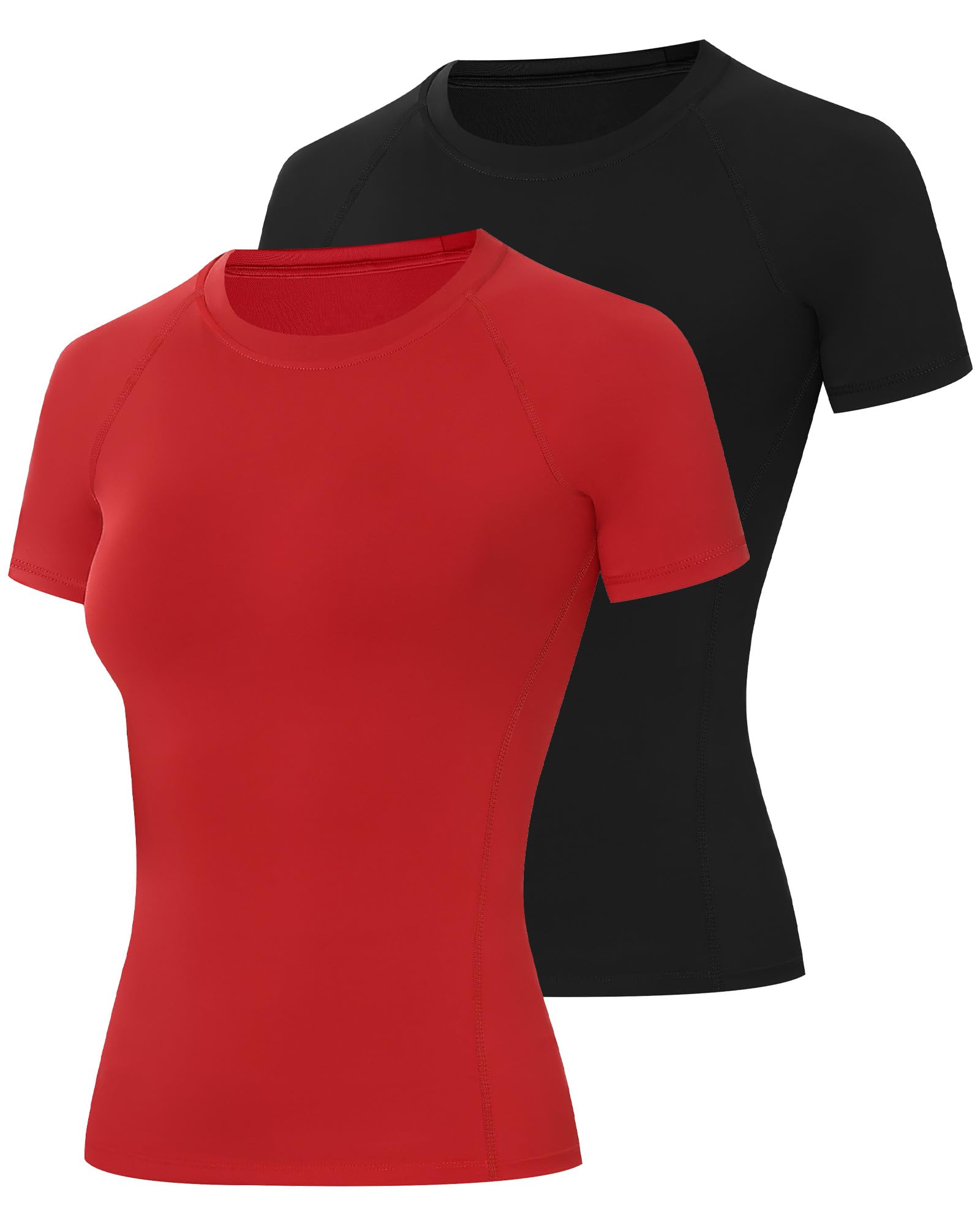 Runhit 2 Pack Compression Shirt Women Short Sleeve Workout T-Shirt UPF 50+ Athletic Moisture Wicking Yoga Base Layer Tops