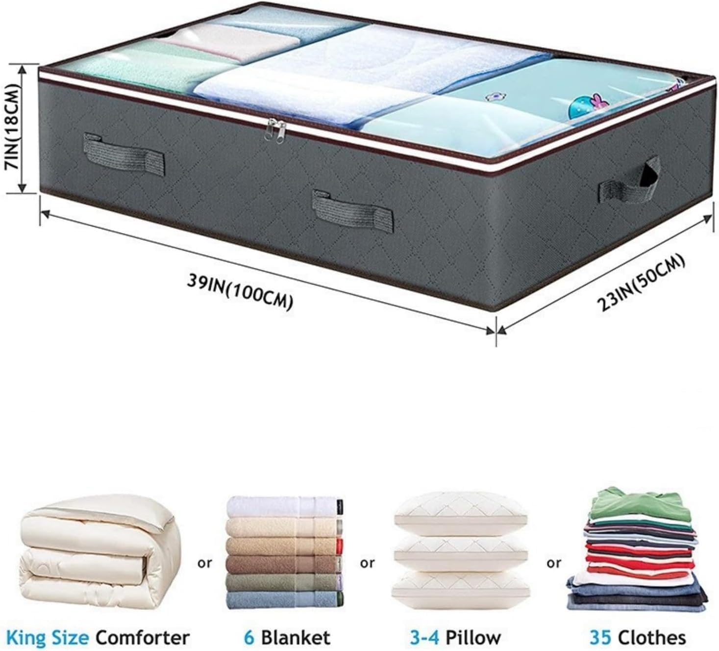 2 Pcs Underbed Storage Bag, Foldable Storage Box, Large Capacity 39x23x7 Inches, for Linen Sheets, Blanket, Clothing, Comforter, Pillows