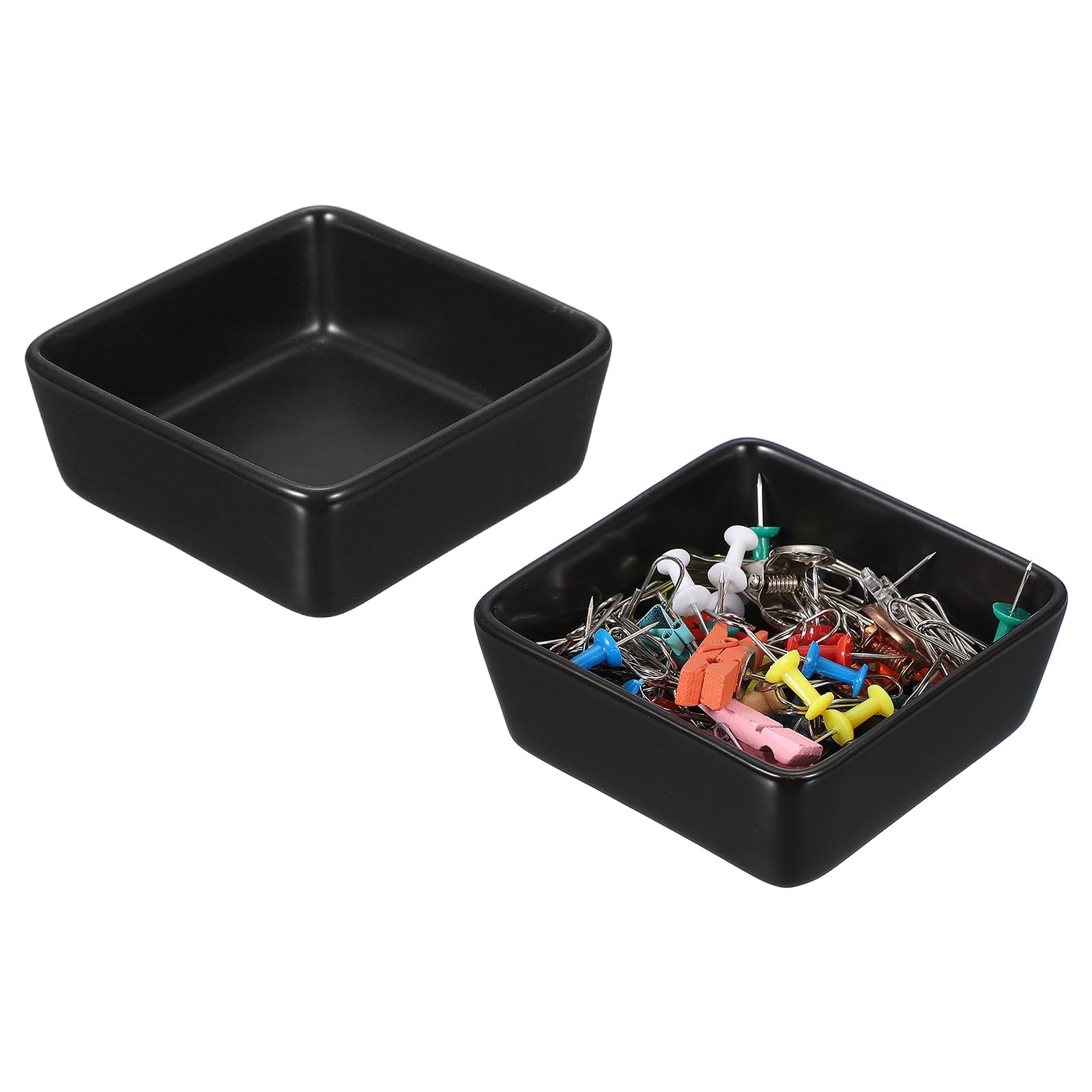 PATIKIL Square Paper Clip Holders, 2 Pcs Ceramic Clip Dispenser Organizer Desk Organizer Accessories for Office Desktop Decor Bobby Pin Binder Paper Clamp, Black
