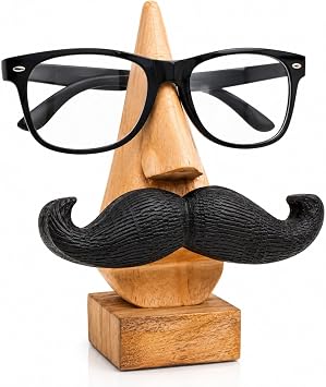 Fathers Day Wooden Moustache Eyeglass Holder Stand Handmade Spectacle Display Organizer for Office Desk, Nightstand & Home Decor | Decorative Glasses Retainer | Unique Gift for Dad, Men & Eyewear Lovers