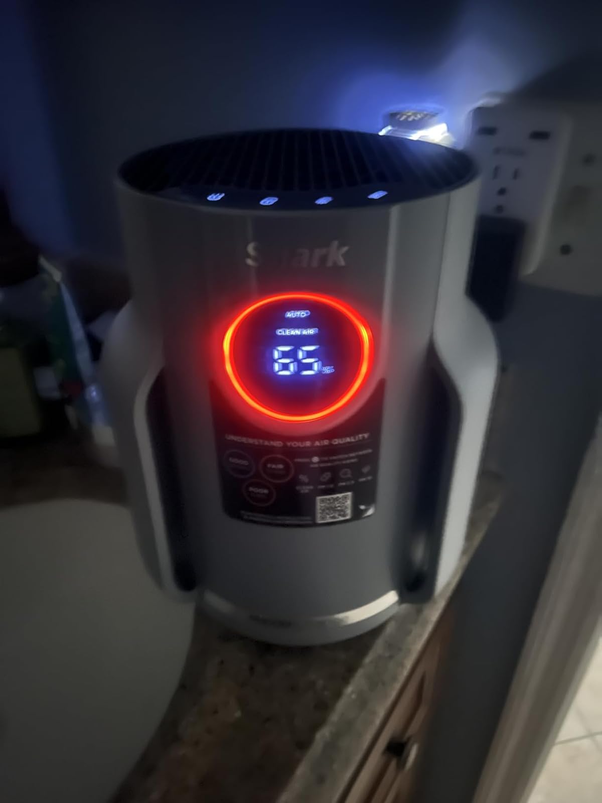 Shark NeverChange Air Purifier Charcoal model in home setting showing compact tower design