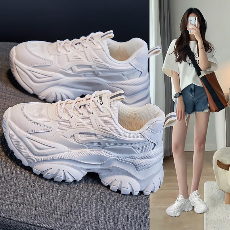 Leichte Trainer mit Dicker Sohle für Frauen, die lässige, atmungsaktive Laufschuhe tragen, Retro-Sneakers mit rutschfesten, stoßdämpfenden Schuhen für draußen