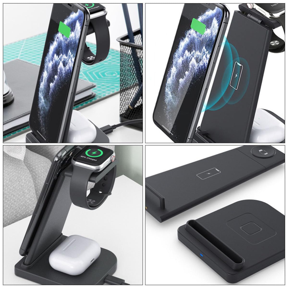 Cargador Inalámbrico Plegable y Desmontable para Teléfono y Reloj