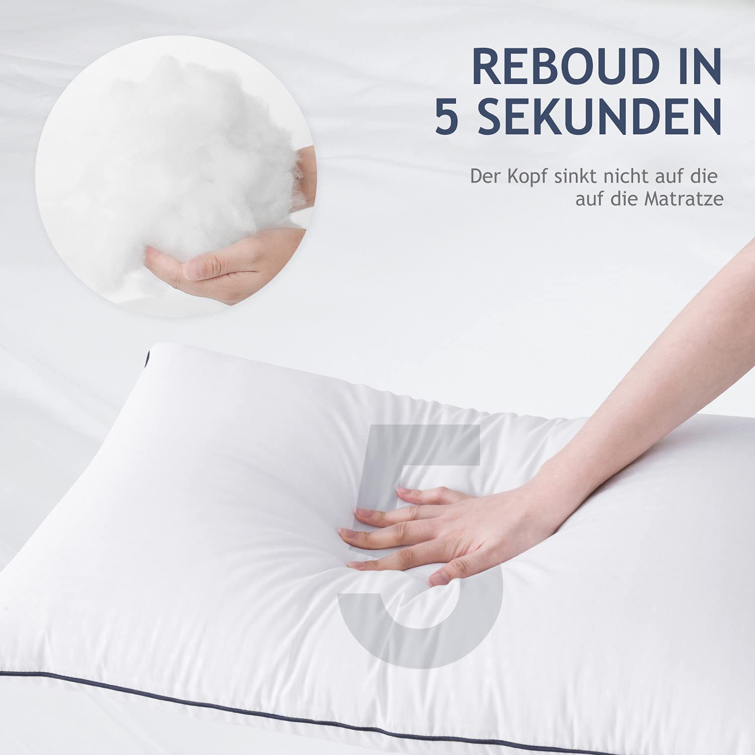 Kopfkissen 50x70 2er Kissen Set Hotel Kopfkissen Komfort Luxus Bettkissen, 100 Mikrofaser Innenkissen Waschbar Kopfkissen Nackenschmerzen Allergiker Schlafkissen Seitenschläferkissen