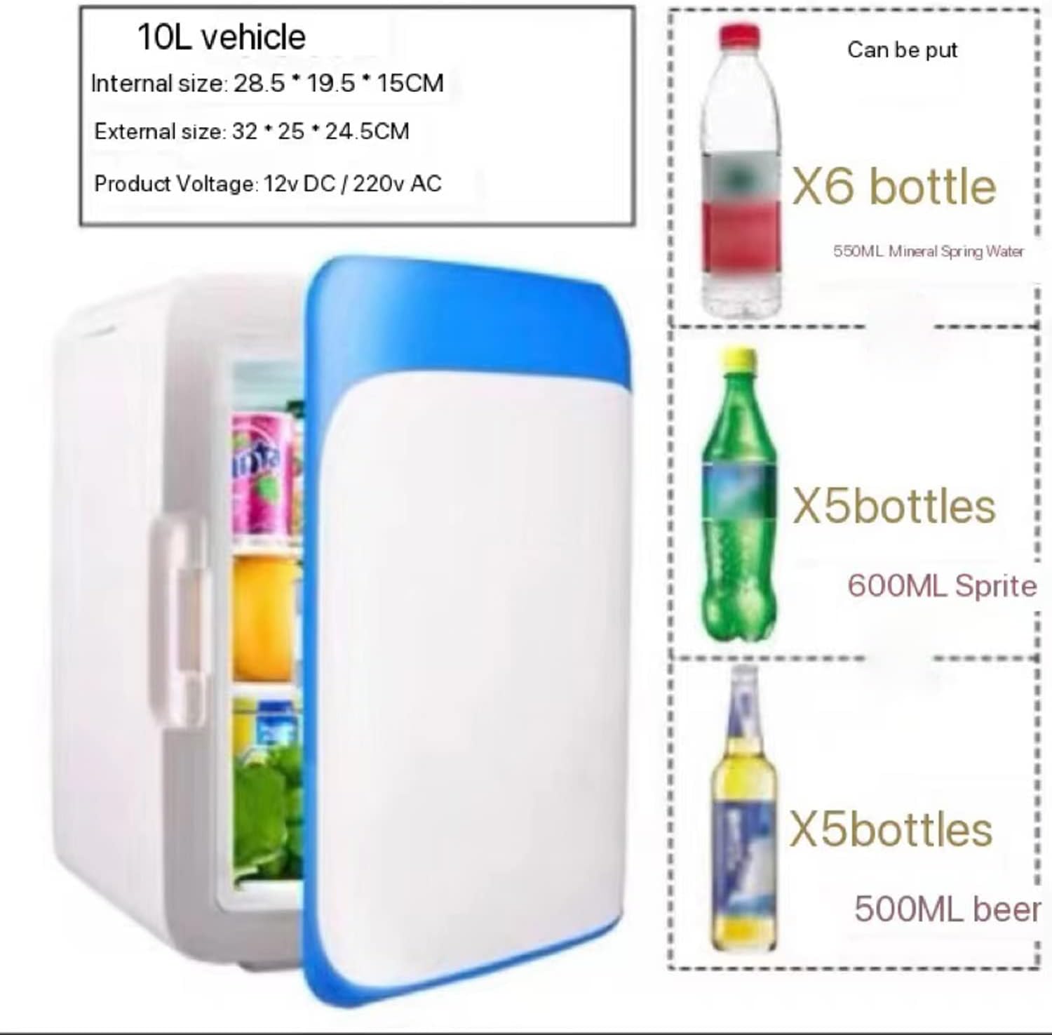 12V 10LCar Use Refrigerators Ultra Quiet Low Noise Car Refrigerators Freezer Cooling Heating Box Fridge Fishing Camping (Blue)