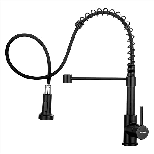 Miniatura 104 de WEWE Llave de cocina dorada cepillado con pulverizador desplegable, llave con resorte de latón/acero inoxidable, un mango, con placa de cubierta, 1