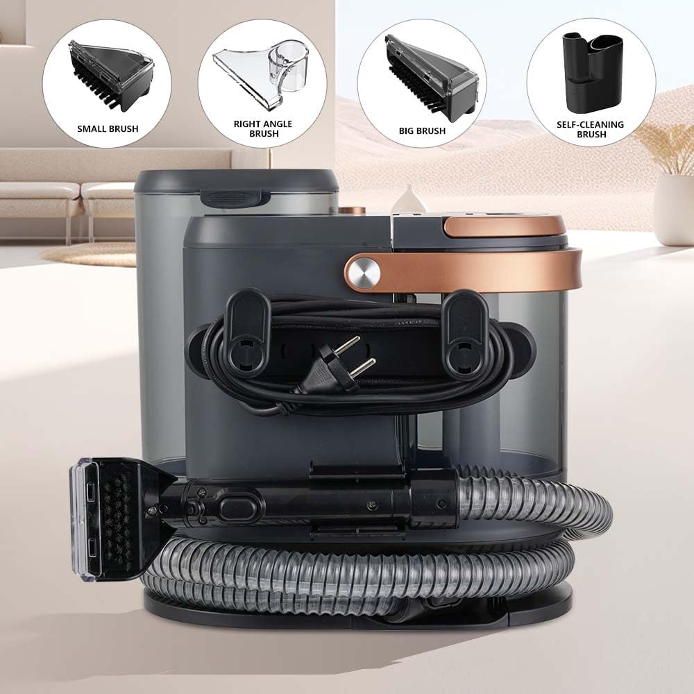 Portable Spot Cleaner with 15000PA Suction, Gray and Rose Gold, Multi-Function Carpet and Upholstery Cleaning Machine, 12.01x8.86x11.81 Inch