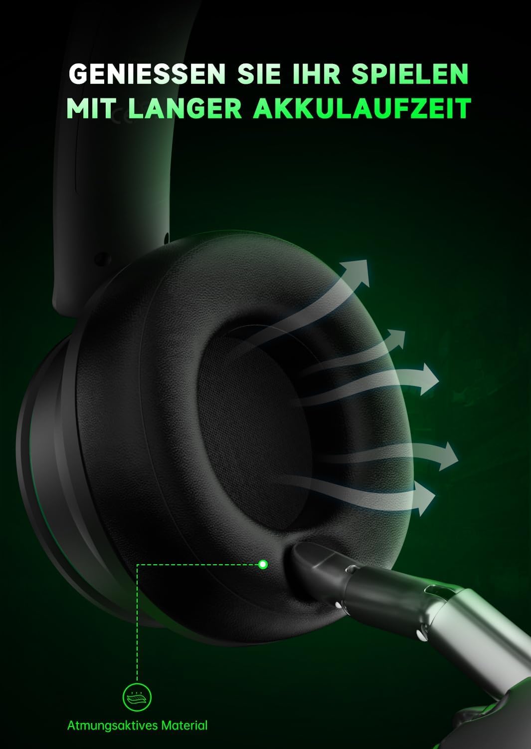 Wireless Gaming Headset für Xbox Series X|S, Xbox One, PS5, PS4, Noise Cancelling Bluetooth 5.3 Kabelloses Gaming Kopfhörer, PC Headset mit Mikrofon, 3D-Surround-Sound, 45H Batterie, Schwarz-Grüne