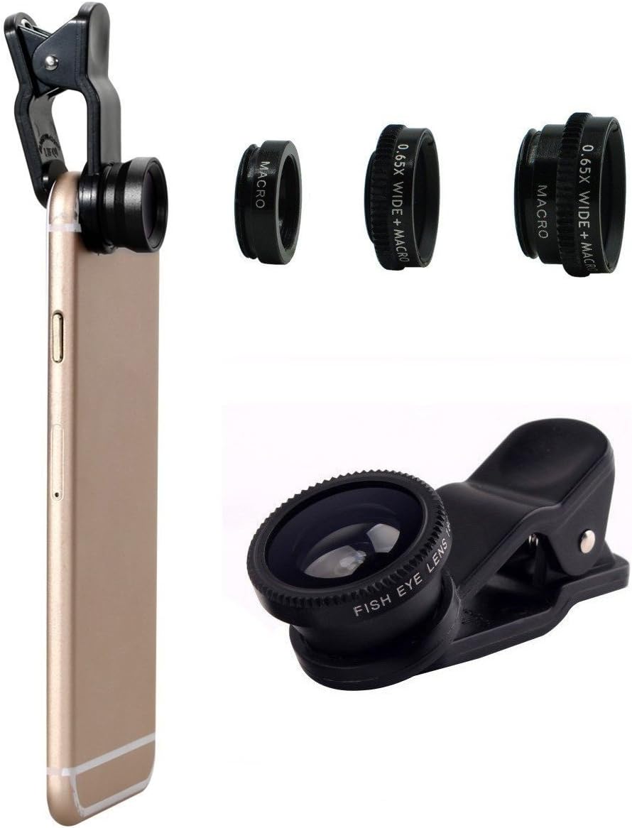 Universal 3 in 1 Camera Lens Kit Clip-On 180 Degree Supreme Fisheye + 0.65X Wide Angle+ 10X Macro Lens for iPhone 6s/6s Plus, iPhone 6/6 Plus,iPhone 5 5S 4 4S Samsung HTC Android