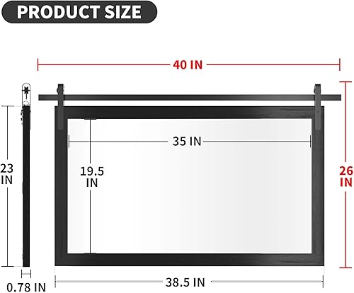 Miniatura 3 de Espejo negro de granja para pared, 40 x 26 pulgadas, espejo cuadrado grande con marco de madera para tocador, espejo estilo puerta de granero,