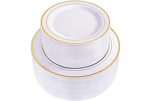 Exquisite White and Gold Disposable Plates Set for Refined Gatherings