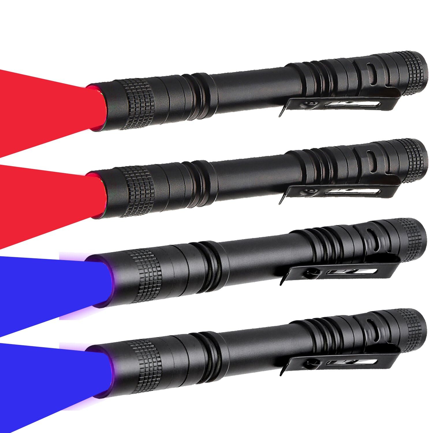 Paquete de 4 linternas LED rojas y azules, luz negra de alto lúmenes, luz roja, luz LED multifunción, para camping, visión nocturna, pesca, detector