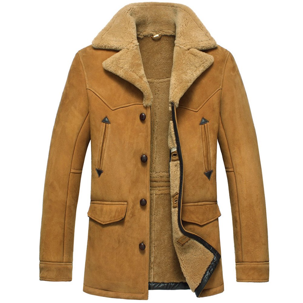 CWMALLS Men's Sheepskin Shearling Jacket Coat Patent Design CW890056  (Custom) Camel