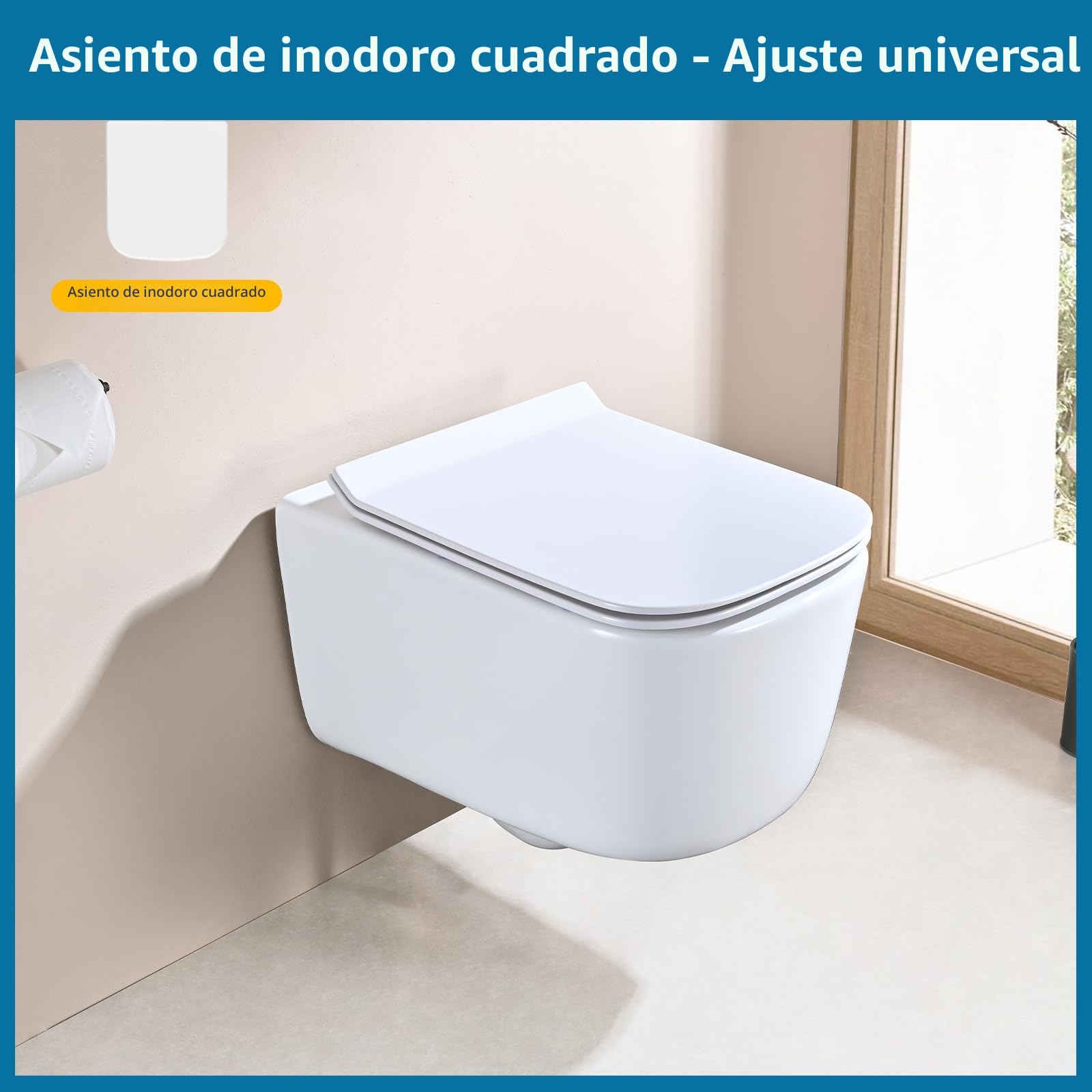 Tapa Wc Forma Cuadrado Ultrafino [CORTO], Asiento de Inodoro Cuadrado con Cierre Suave y Liberación Rápida para una Fácil Limpieza,Universal para Inodoros de Forma Cuadrada, 42,5 * 34.5CM
