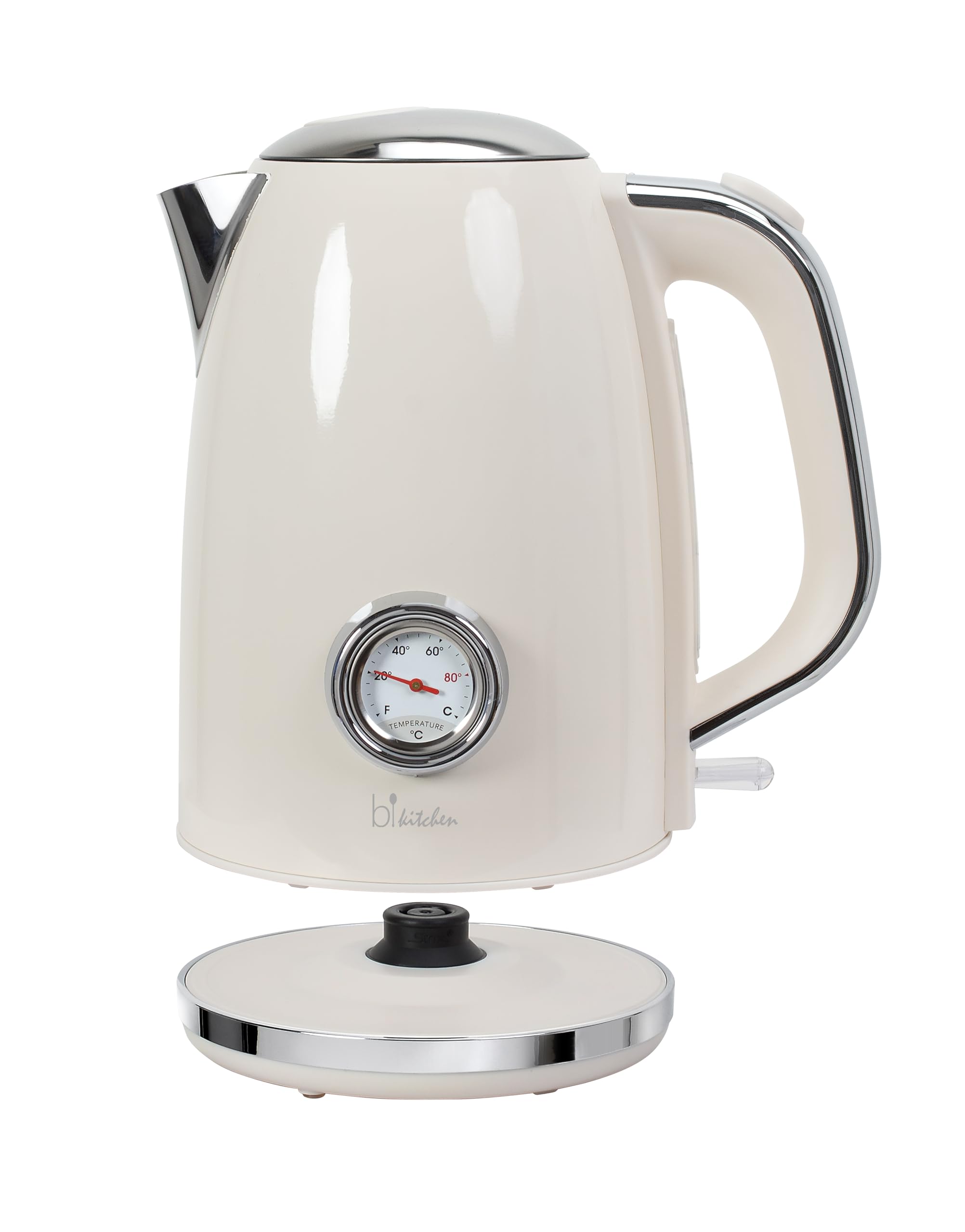 Hervidor de agua de estilo retro Nostalgia 170, 1850-2200 W, 1.7 l, caja de acero inoxidable, indicador de nivel de agua, pantalla de temperatura del agua, apagado automático, inalámbrico de 360°