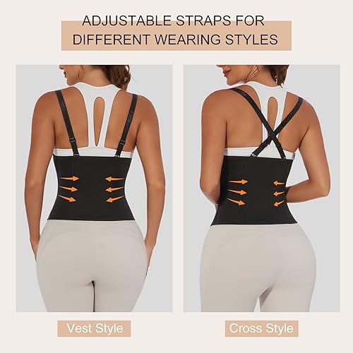 Miniatura 2 de Chaleco de entrenamiento de cintura para mujer, corsé de cremallera para control de abdomen de neopreno, camiseta ceñidora con correas