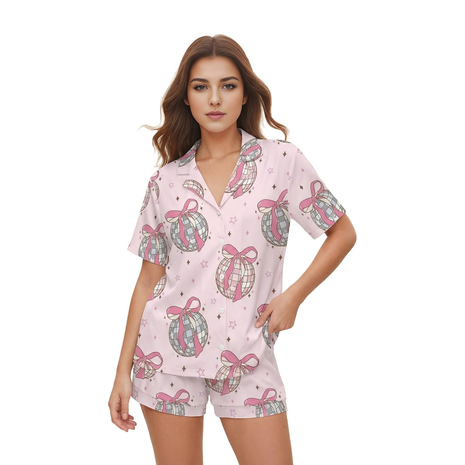 MEIKKO Women Pajamas Shorts Sets Wild West Rodeo Cowboys PJs 2 Piece Button Down Shirt Lounge Pants Set