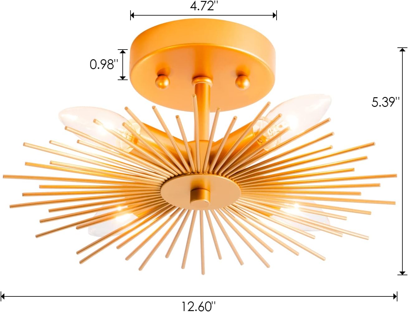 VILUXY Gold Flush Mount Ceiling Light, Modern Brass Sputnik Starburst Semi Light Fixture Small 12.6" for Hallway Entryway Closet Kitchen
