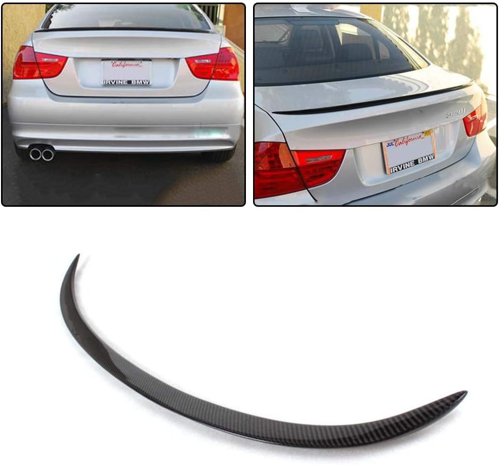 E90 Rear Lip, fits BMW 3 Series 325i 328i 330i 335i Base M3 M Sport 4-Door 2005-2012 Dry Carbon Fiber Rear Trunk Lip Spoiler Wing