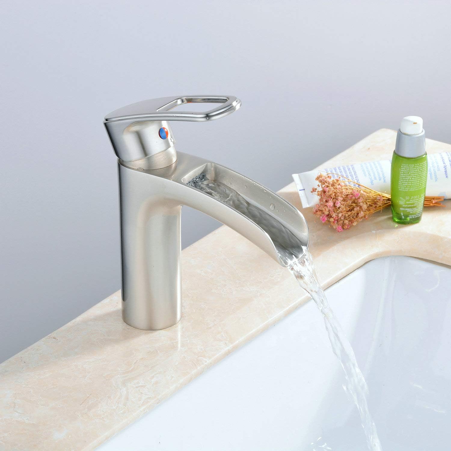 Leekayer Waterfall Basin Sink Mixer Tap Brushed Nickel Modern Single ...
