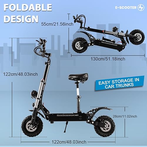 Miniatura 5 de T88 Electric Scooter Adults, 5600W Dual Motor 60V38.5Ah Battery Max 50 MPH & 60Miles Long Range, Dual Oil Disc Braking & Dual Hydraulic Shock