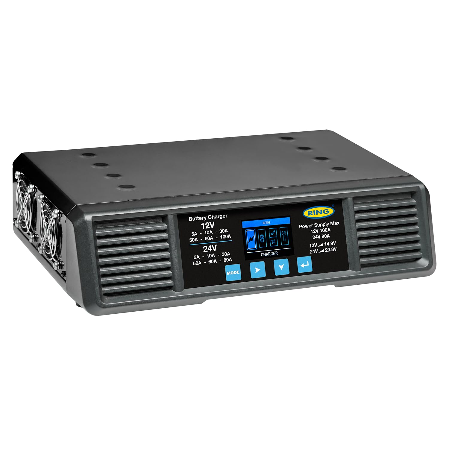 RING 100A Battery Support Smart Charge Pro - For Workshop & Showroom Use: Rapid Recharge in Minutes