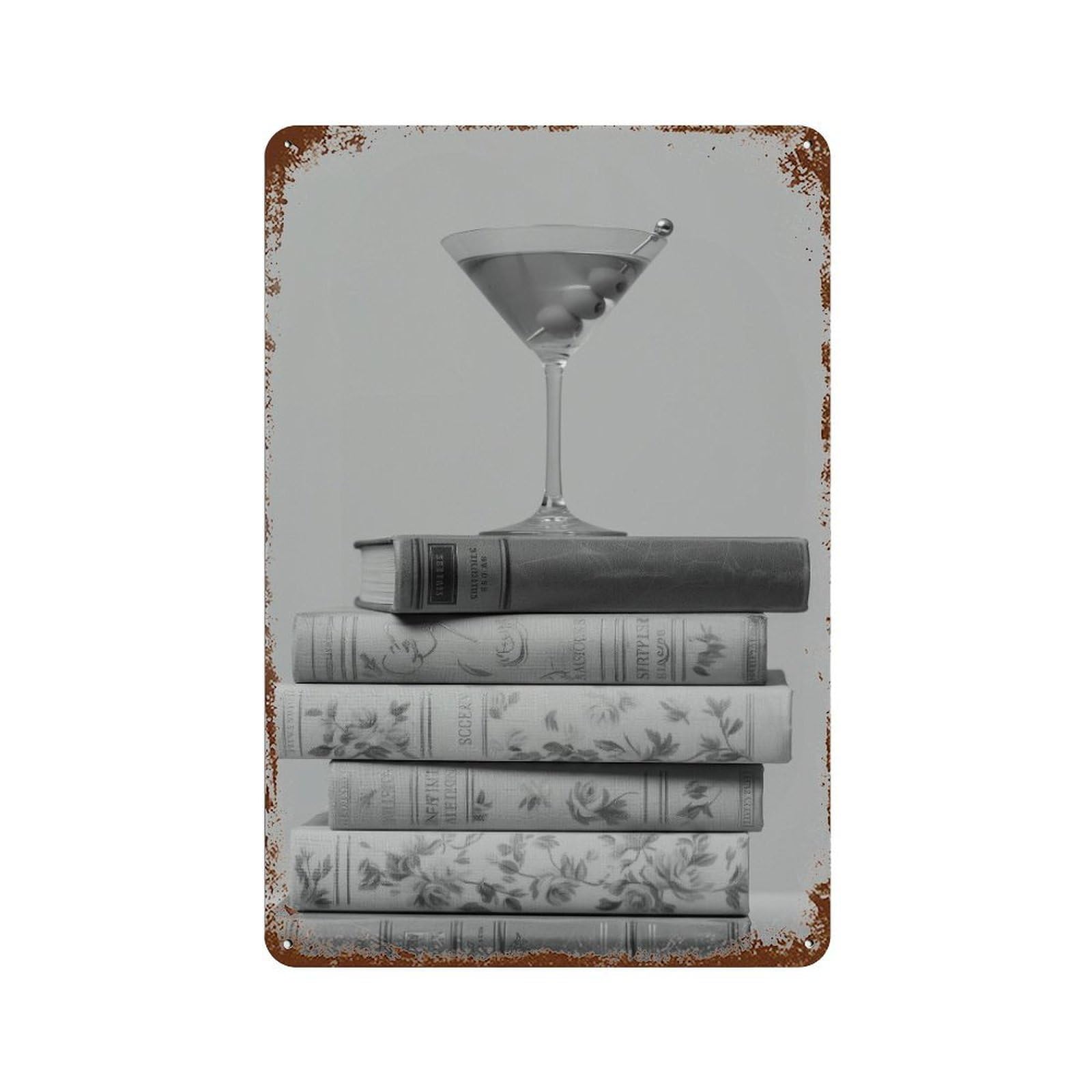 xiaoxiaoshen Martini Glass & Books Wall Art Wall Decor Art Metal Tin Poster Modern Home Decor Art Home Bar Shop Decorations Vintage Sign 30x20cm