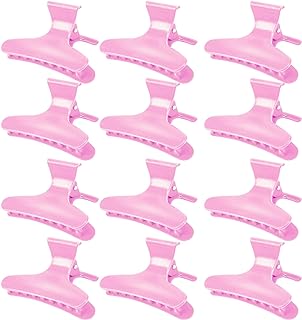 Ondder 12 Pack PInk Butterfly Hair Clamps Clips Hair Claw Clips Pro Salon Clip for Styling, Sectioning, Cutting, Coloring Hair Clips Hairdressing Salon Tool Hair Accessories for Women Girls
