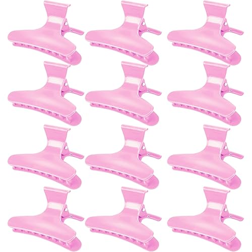 Ondder 12 Pack PInk Butterfly Hair Clamps Clips Hair Claw Clips Pro Salon Clip for Styling, Sectioning, Cutting, Coloring Hair Clips Hairdressing Salon Tool Hair Accessories for Women Girls