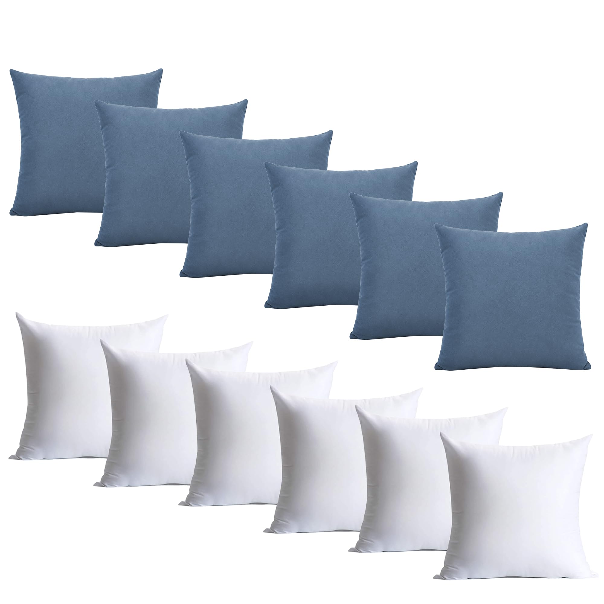 Hafaa Washed Blue Cushions with Covers Included Pack of 6, 40 x 40 cm Soft Microfiber Cushions, Decorative Throw Pillows with Hidden Zip Closure for Sofa, Bed, Living Room & Home Décor