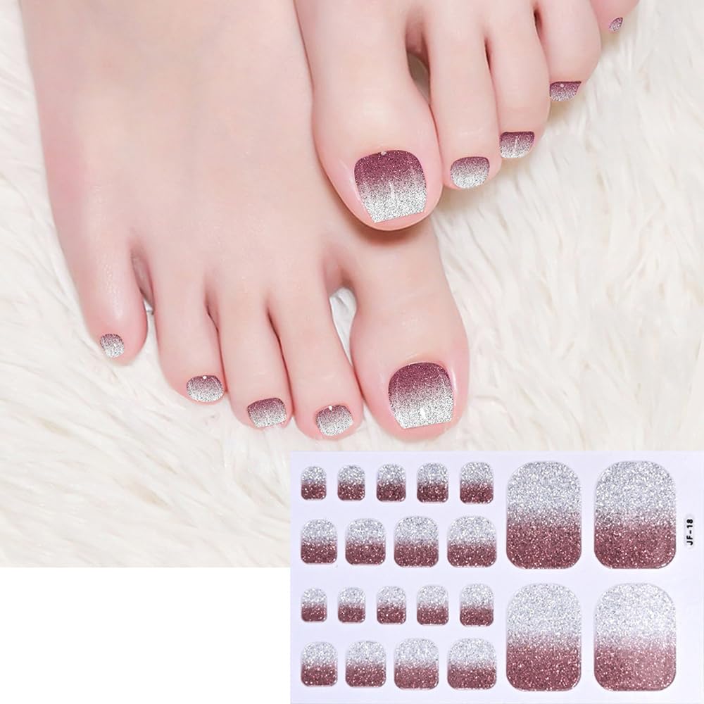 5Sheets 110Pcs Gradient Glitter Toe Nail Polish Stickers Strips Full Nail Wraps Toenail Stickers 3D Shiny Colorful Gel Toe Nail Decals for Women Nails Decoration Nails Supplies Manicure Accessories