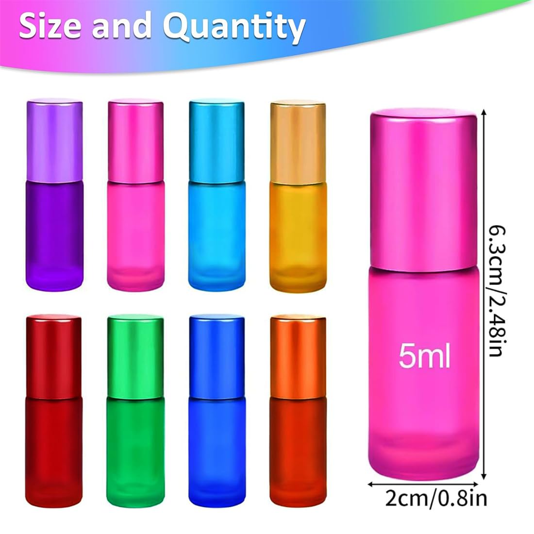 8 Piezas Botella Roll On Cristal,Rellenable Perfume Roll 5ml,Botellas Vacías de 8 Colores,con Bola de Acero Inoxidable,para Aceites Esenciales,Aromaterapia, Perfumes,Masajes