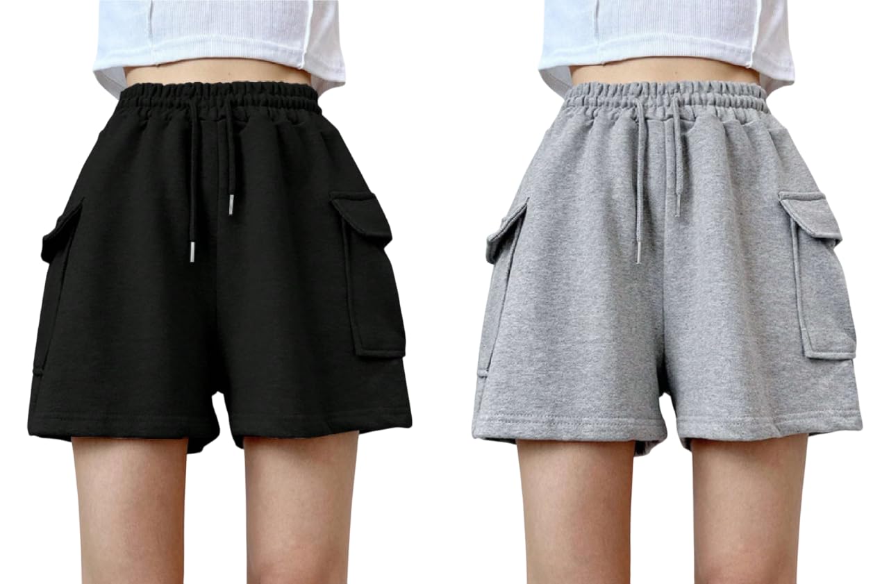 chhote nawab Womens Casual Wear Cargo Pocket Shorts (WMS Cargo Shorts-Black,Grey)-picture-24