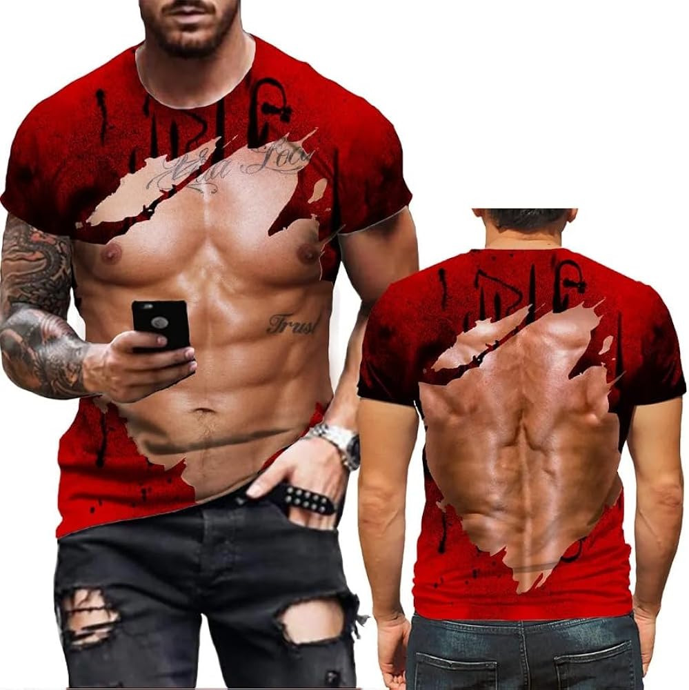 Men's T-Shirt Funny Muscle Pattern Print T-Shirt Summer Round Neck Cool Oversize