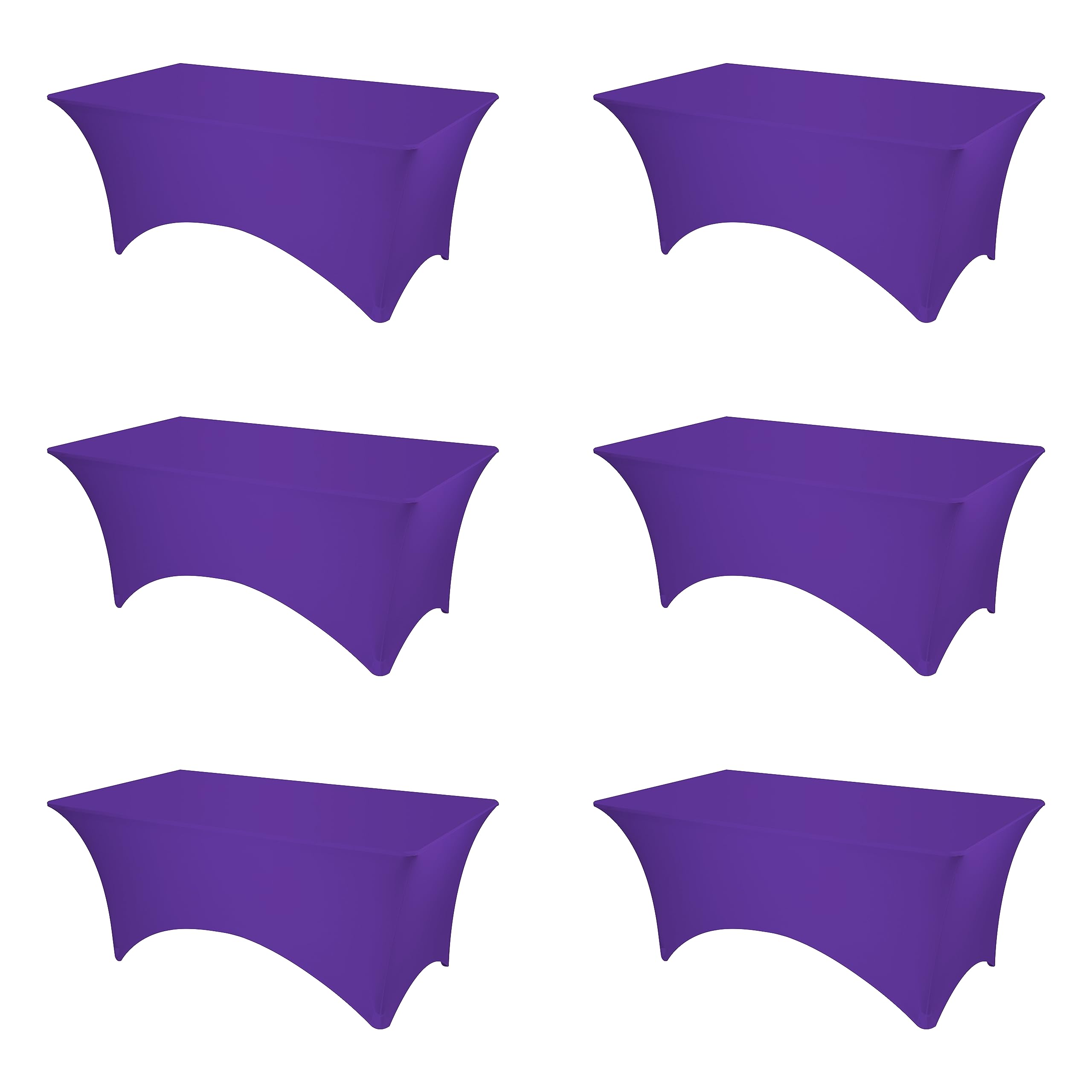 Paquete de 6 manteles de elastano ajustables de color morado, manteles elásticos de 6 pies para mesas rectangulares de 6 pies, tela de lino elástica para bodas, banquetes, fiestas de cumpleaños, bufés