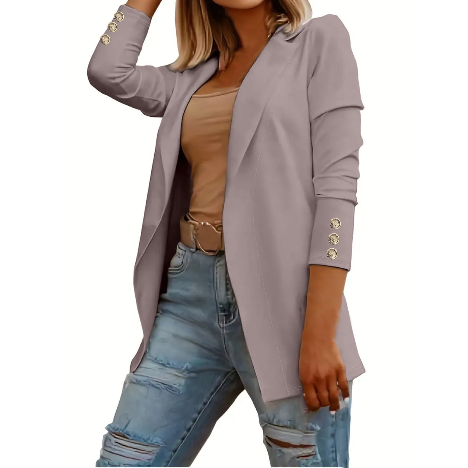 Damesjas oversized: blazer dames elegant lang open voorkant open blazer jas reverskraag kantoor jassen temperament zakelijke jas met zakken klederdrachtblazer effen zakelijk pak lange mouwen colbert