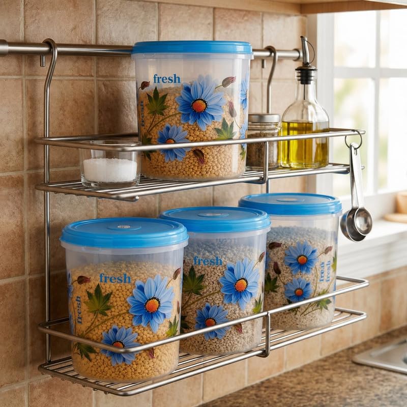 Image of Truvic Airtight Kitchen Storage Container - Set of 3 (5L, 7L, 10L) Food Grain Storage Boxes, Plastic Multipurpose Organizer, Leakproof, Stackable, Multicolour